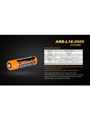 Fenix ARB-L18-2600, Acumulator 18650, Li-Ion 2600 mAh, PCB