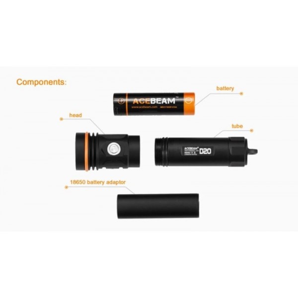 Acebeam D20, Lanternă Profesională, Reîncărcabilă USB, 2700 Lumeni, 311 Metri