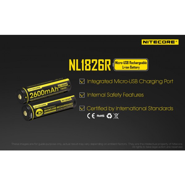 Acumulator Nitecore 18650 Li-Ion 2600 mAh NL1826R cu PCB Reincarcabil US