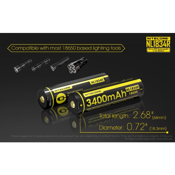 Acumulator Nitecore 18650 Li-Ion 3400 mAh NL1834R cu PCB Reincarcabil USB