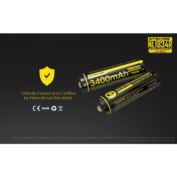 Acumulator Nitecore 18650 Li-Ion 3400 mAh NL1834R cu PCB Reincarcabil USB