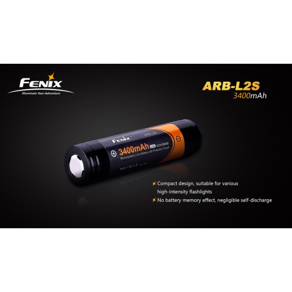 Acumulator Fenix ARB-L2S (NCR18650B) 18650 Li-Ion 3400 mAh (Contact Buton) cu Protecție (PCB)