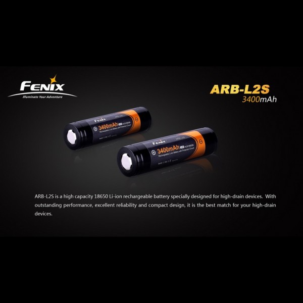 Acumulator Fenix ARB-L2S (NCR18650B) 18650 Li-Ion 3400 mAh (Contact Buton) cu Protecție (PCB)