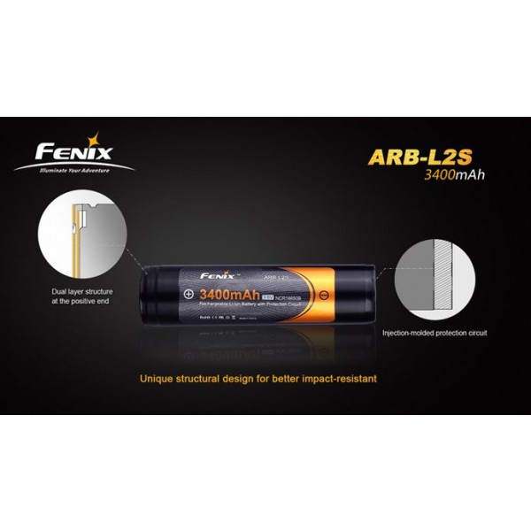 Acumulator Fenix ARB-L2S (NCR18650B) 18650 Li-Ion 3400 mAh (Contact Buton) cu Protecție (PCB)