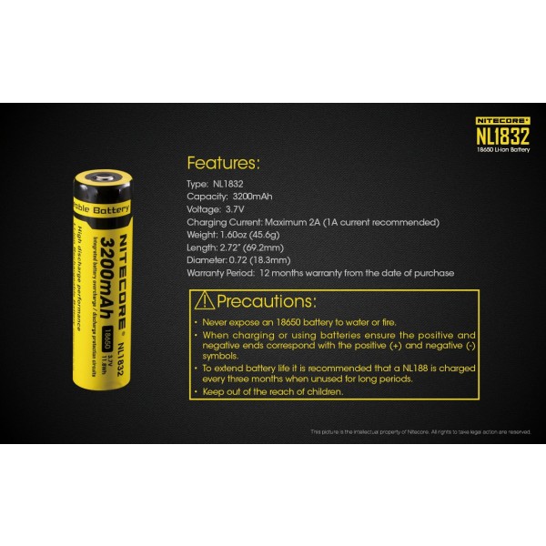 Acumulator Nitecore 18650 Li-Ion 3200 mAh NL1832 cu PCB