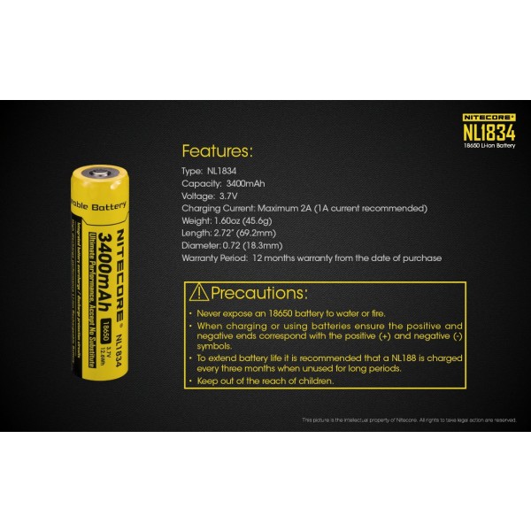 Acumulator Nitecore 18650 Li-Ion 3400 mAh NL1834 cu PCB