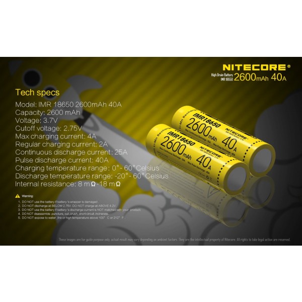 Acumulator Nitecore IMR18650 Li-Ion 2600 mAh 40A cu PCB