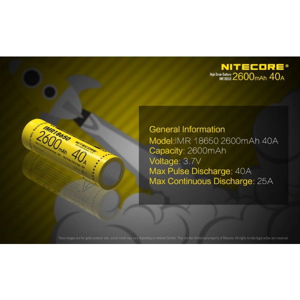 Acumulator Nitecore IMR18650 Li-Ion 2600 mAh 40A cu PCB