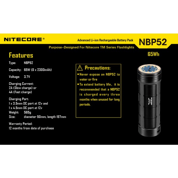 Acumulator Nitecore NBP52 pentru Nitecore TM; 