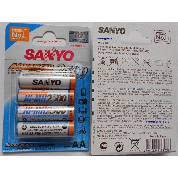 Acumulatori AA Sanyo R6 2500mAh NiMH HR-3U