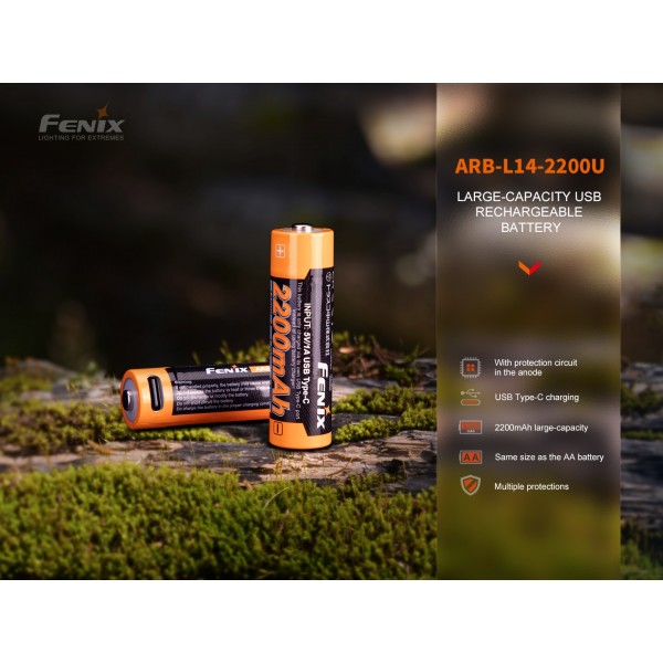 Fenix ARB-L14-2200U, Acumulator 14500, Li-Ion, 2200 mAh, Reincarcabil USB-C, 1.5 V www.easylight.ro