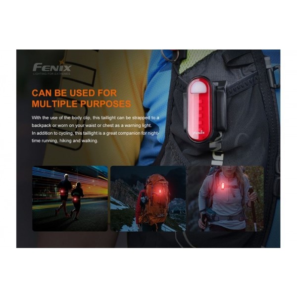 Fenix BC05R V2.0, Lumină Spate Bicicletă, Reîncărcabilă USB-C, 15 Lumeni, 50 Metri