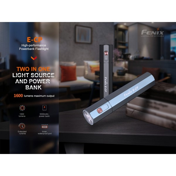 Fenix E-CP, Lanterna, Reincarcabila USB-C, 1600 Lumeni, 222 Metri, Functie Powerbank www.easylight.ro