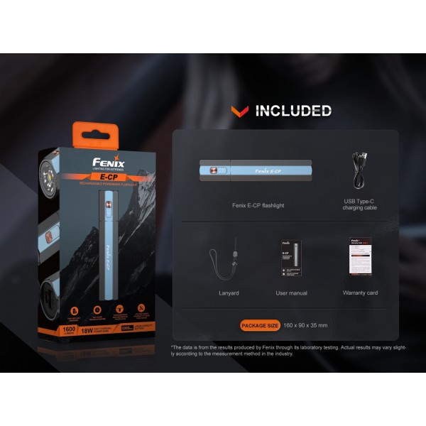 Fenix E-CP, Lanterna, Reincarcabila USB-C, 1600 Lumeni, 222 Metri, Functie Powerbank www.easylight.ro
