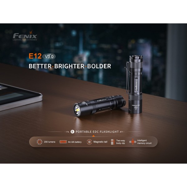 Fenix E12 V3.0, Lanterna EDC, 200 Lumeni, 78 Metri www.easylight.ro