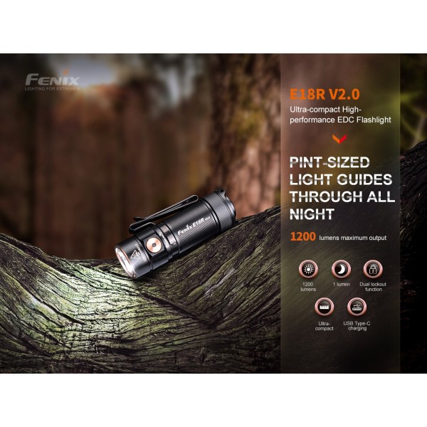 Fenix E18R V2.0, Lanternă Profesională, Reincarcabila USB-C, 1200 Lumeni, 146 Metri www.easylight.ro