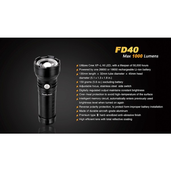 Fenix FD40, lanternă cu focus reglabil