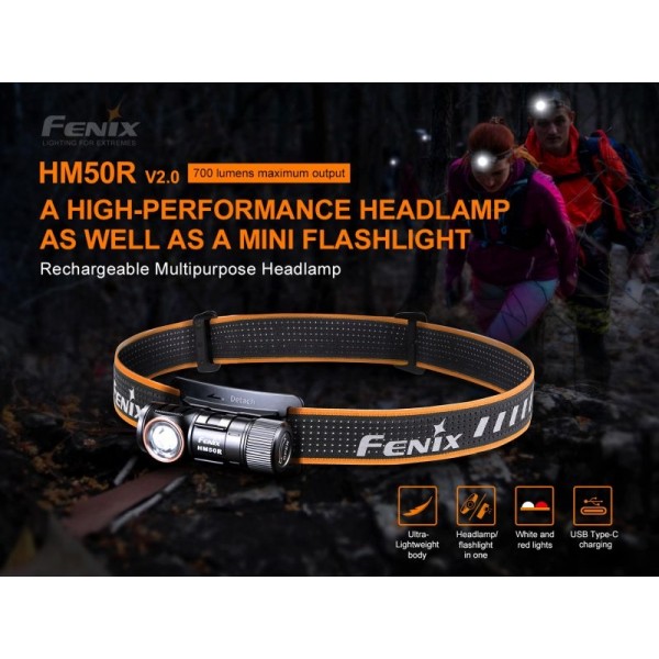 Fenix HM50R V2.0, Lanternă Frontală, Reîncărcabilă USB-C, 700 Lumeni, 115 Metri