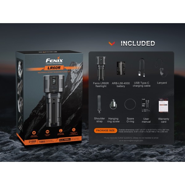 Fenix LR60R, Lanternă Profesională, Reîncărcabilă USB-C, 21000 Lumeni, 1085 Metri