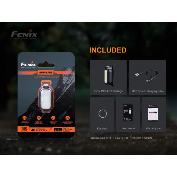 Fenix MINI-LITE, Lanternă Clip-on, Reincarcabila USB-C, 150 Lumeni, 40 Metri www.easylight.ro