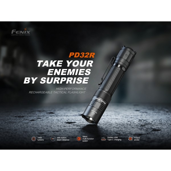 Fenix PD32R, Lanterna Profesionala, Reincarcabila USB-C, 1400 Lumeni, 344 Metri www.easylight.ro
