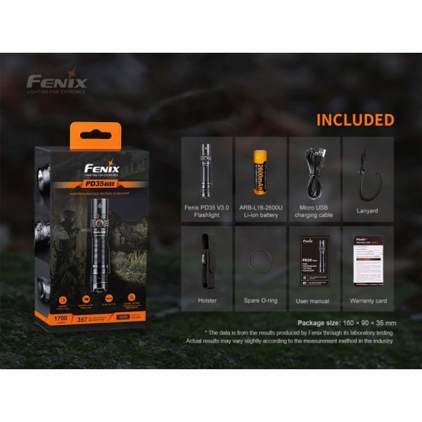 Fenix PD35 V3.0, Lanternă Profesională, Reîncărcabilă USB, 1700 Lumeni, 357 Metri