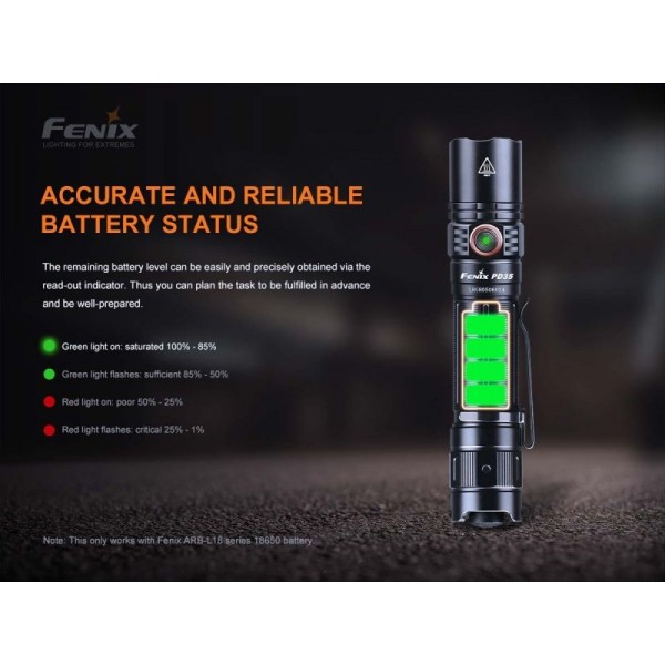 Fenix PD35 V3.0, Lanternă Profesională, Reîncărcabilă USB, 1700 Lumeni, 357 Metri