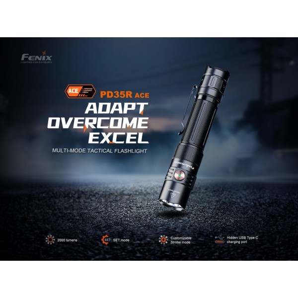 Fenix PD35R ACE, Lanternă Profesională, Reincarcabila USB-C, 2000 Lumeni, 380 Metri