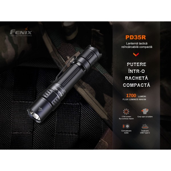 Fenix PD35R, Lanterna Profesionala, Reincarcabila USB-C, 1700 Lumeni, 353 Metri