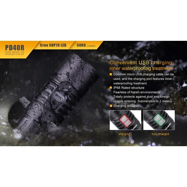 Fenix PD40R (Lanternă Reîncărcabilă USB, 3000 de lumeni)