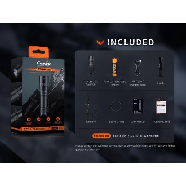 Fenix PD40R V3.0, Lanternă Profesionala, Reîncărcabilă USB-C, 3000 Lumeni, 500 Metri