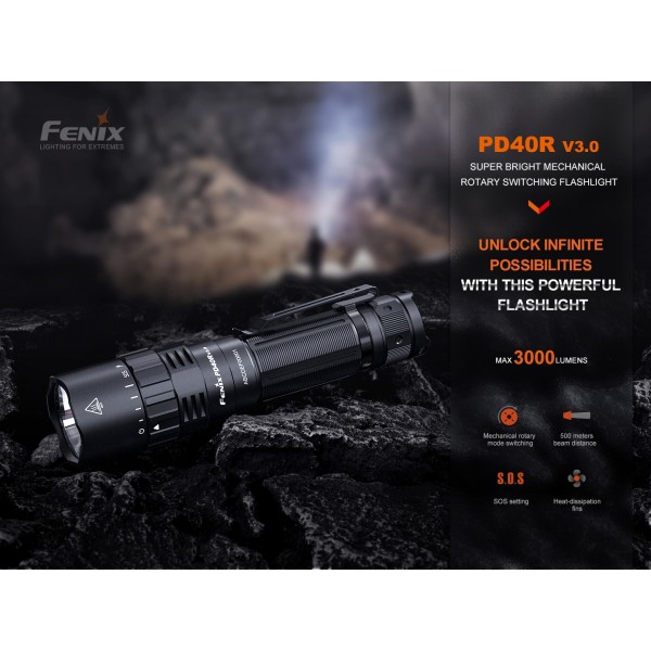 Fenix PD40R V3.0, Lanternă Profesionala, Reîncărcabilă USB-C, 3000 Lumeni, 500 Metri