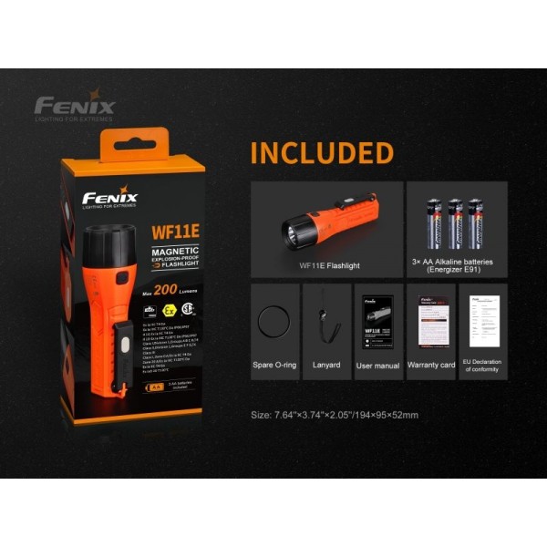 Fenix WF11E, Lanternă ATEX, Zona 0/1/2, 200 Lumeni, 185 Metri