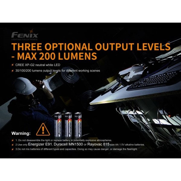 Fenix WF11E, Lanternă ATEX, Zona 0/1/2, 200 Lumeni, 185 Metri