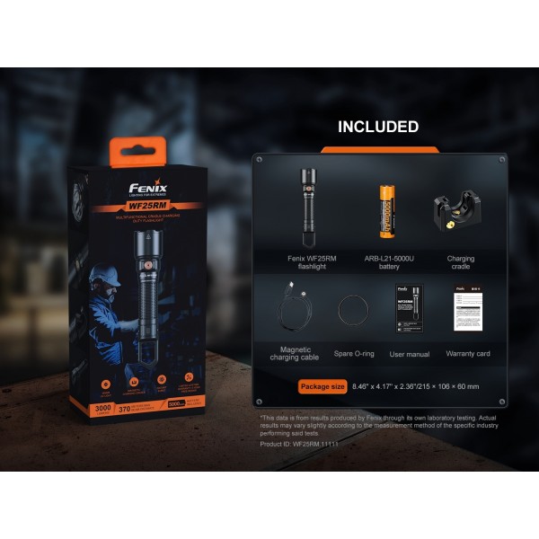 Fenix WF25RM, Lanternă Profesionala, Reîncărcabilă Magnetic, 3000 Lumeni, 370 Metri, Lumina UV