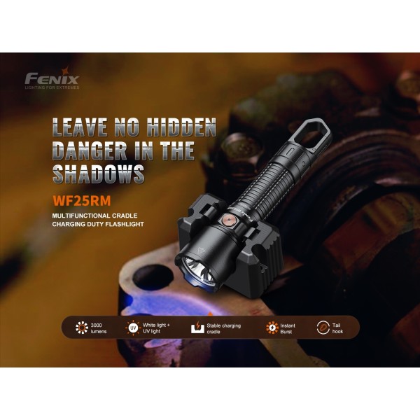 Fenix WF25RM, Lanternă Profesionala, Reîncărcabilă Magnetic, 3000 Lumeni, 370 Metri, Lumina UV