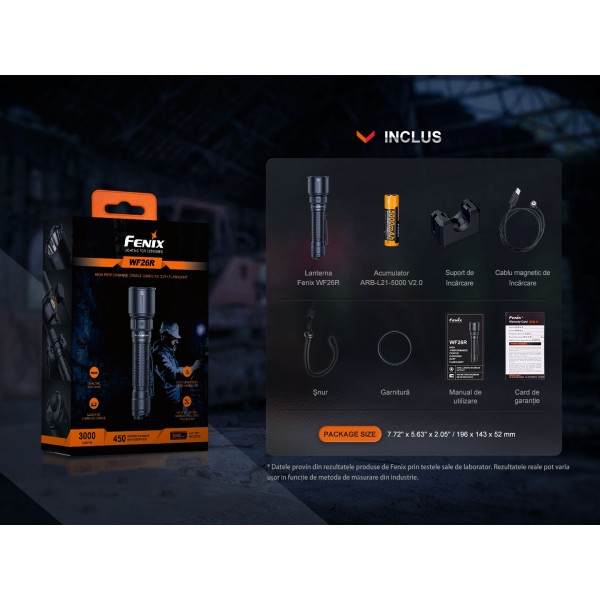 Fenix WF26R, Lanterna Profesionala, Reincărcabila, 3000 Lumeni, 450 Metri