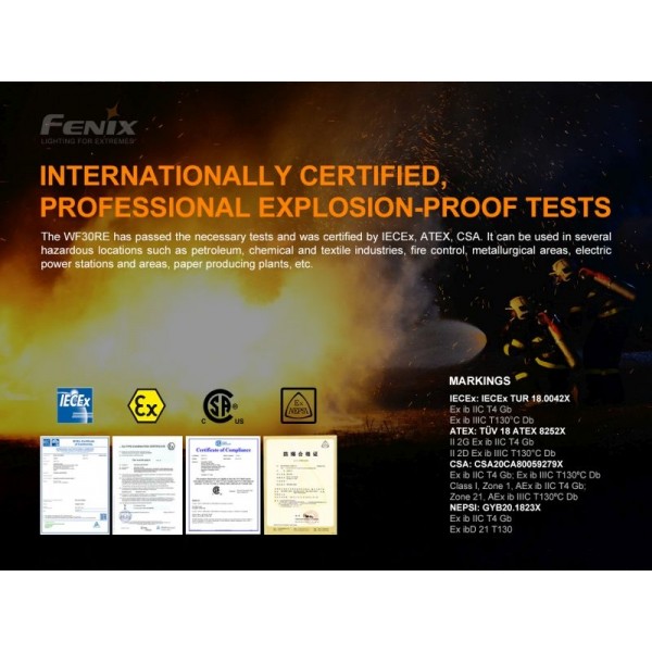 Fenix WF30RE, Lanternă ATEX, Zona 1/2, Zona 21/22, Reîncărcabilă, 280 Lumeni, 170 Metri