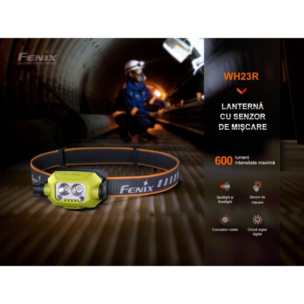 Fenix WH23R, Lanterna Frontala, Reincarcabila USB-C, 600 Lumeni, 100 Metri