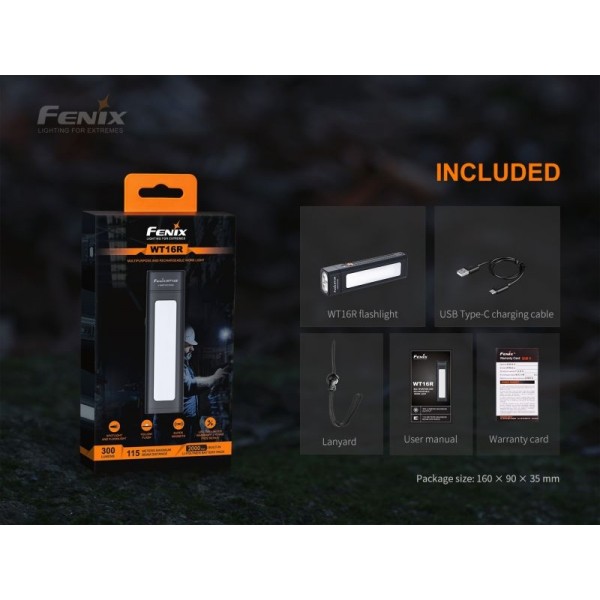 Fenix WT16R, Lanternă Reîncărcabilă USB-C, 300 Lumeni, 115 Metri