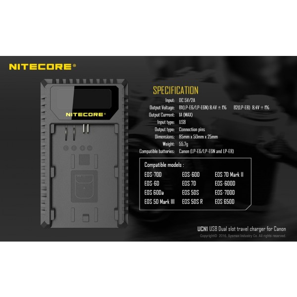 Încărcător Nitecore UCN1 Pentru Acumulatori De Camere Canon