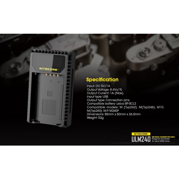 Încărcător Nitecore ULM240 Pentru Acumulatori De Camere Leica