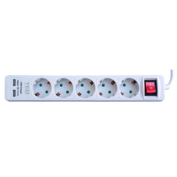 TED Electric, Prelungitor 5 prize schuko, 2 prize USB 2.0, Intrerupator cablu, 3x1mm