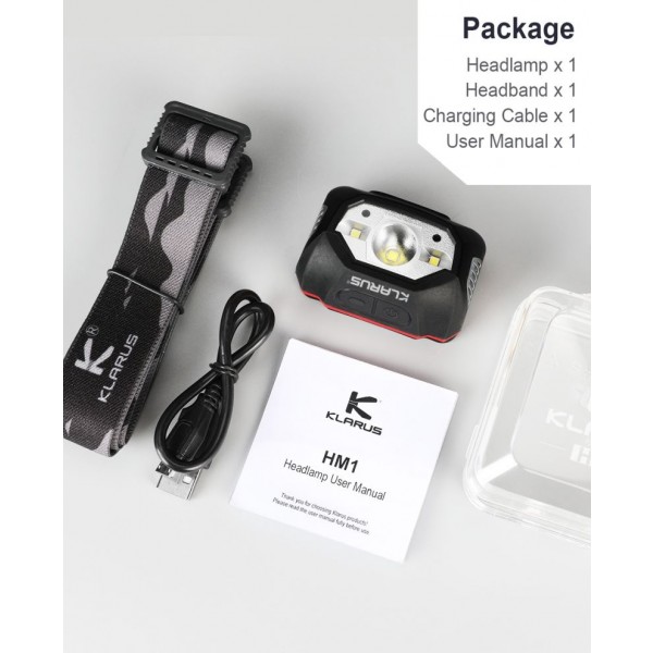 Klarus HM1, Lanternă Frontală, Reîncărcabilă USB, 440 Lumeni, 100 Metri 