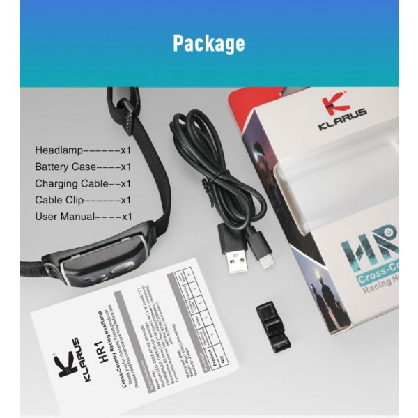 Klarus HR1, Lanternă Frontală, Reîncărcabilă USB-C, 300 Lumeni, 63 Metri 
