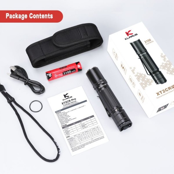 Klarus XT2CR PRO, Lanternă Profesională, Reîncărcabilă USB-C, 2100 Lumeni, 240 Metri
