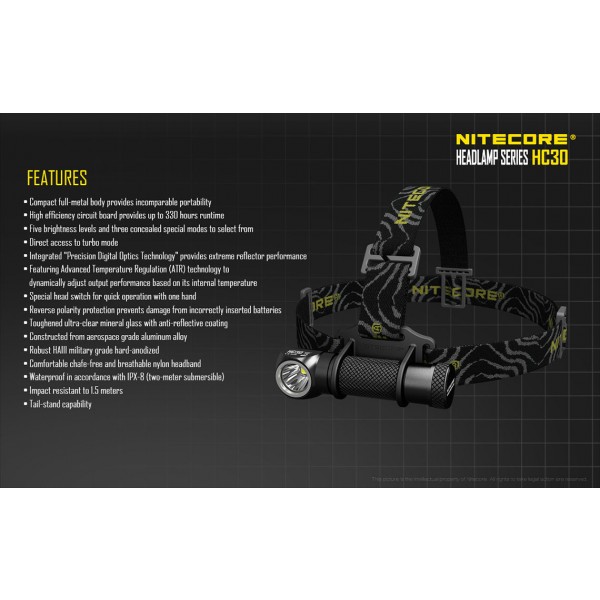 Lanternă Frontală Nitecore HC30W - Lumina Neutra