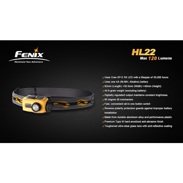 Lanterna LED Frontala Fenix HL22 XP-E R4 (carcasă galbenă)