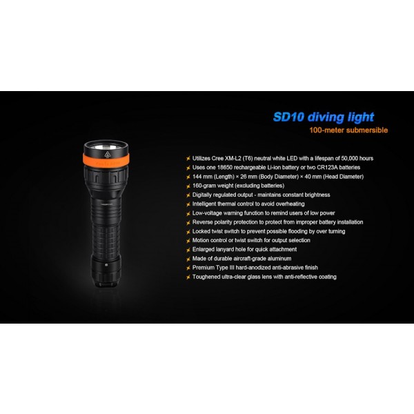 Lanterna LED pentru scufundari Fenix SD10 930 lumeni
