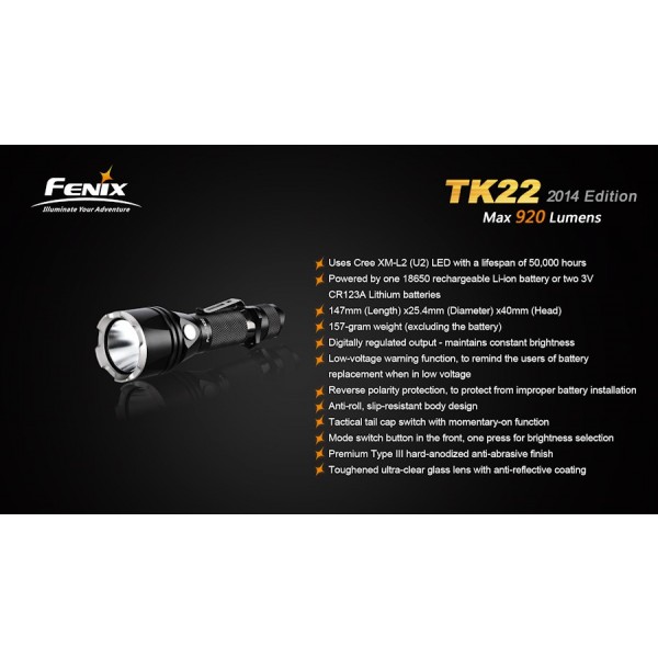 Lanterna LED Profesionala FENIX TK22 XM-L2 (U2) 920 lumeni